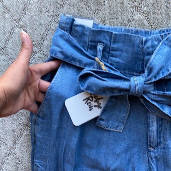 Indigo Rein super High Rise Crop chambray pants paper bag waist tapered leg - Picture 3 of 5